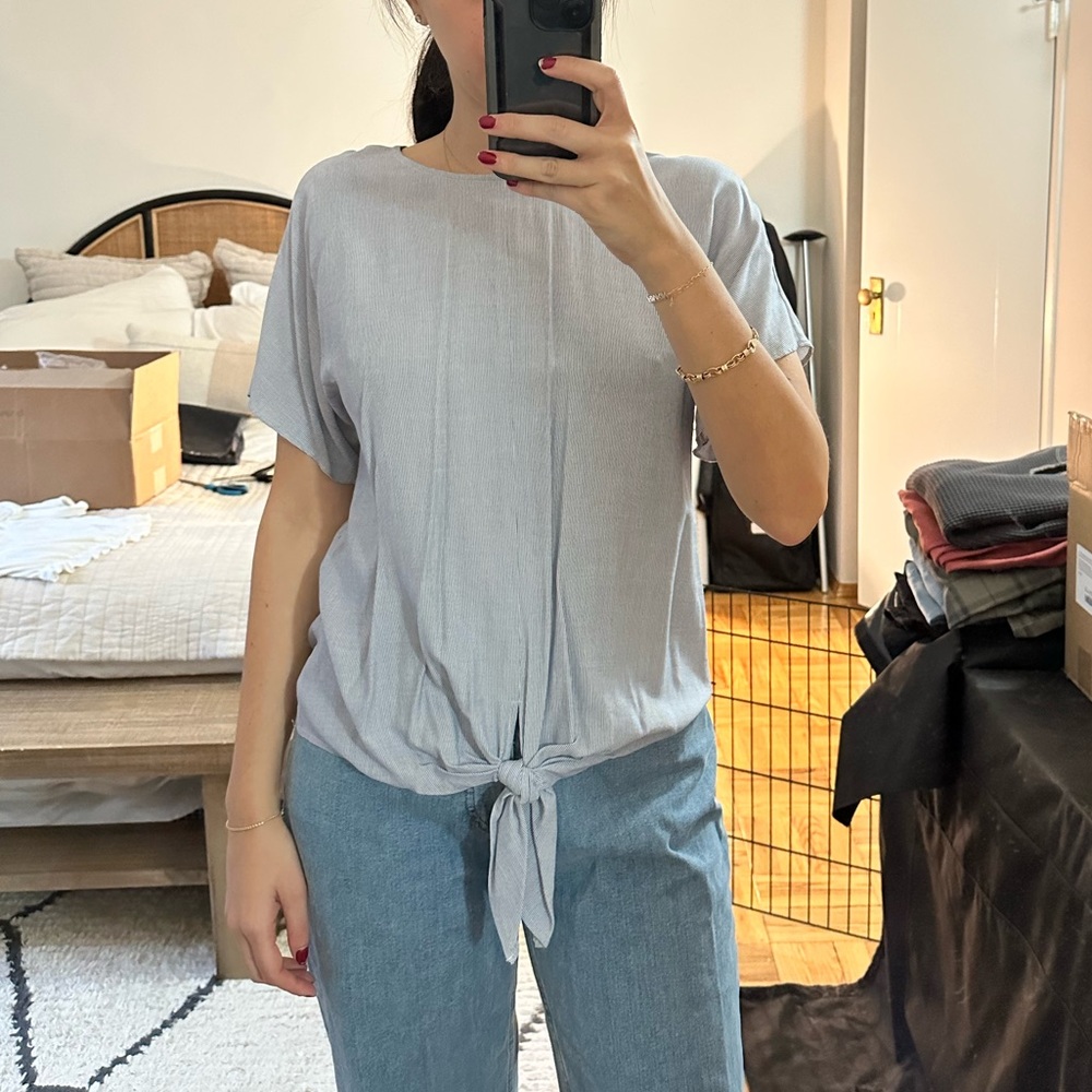 Madewell Button Back Tie Tee (in light blue classic stripes)